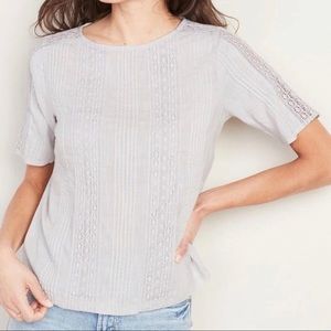 Old Navy Gray Lace Inset Pleated Short Sleeve Top T Shirt